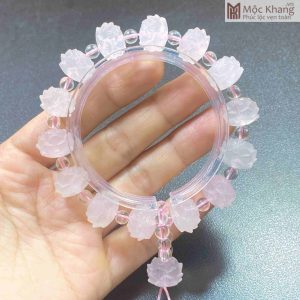 Vòng Tay Đá Thạch Anh Hồng Chạm Hoa Sen