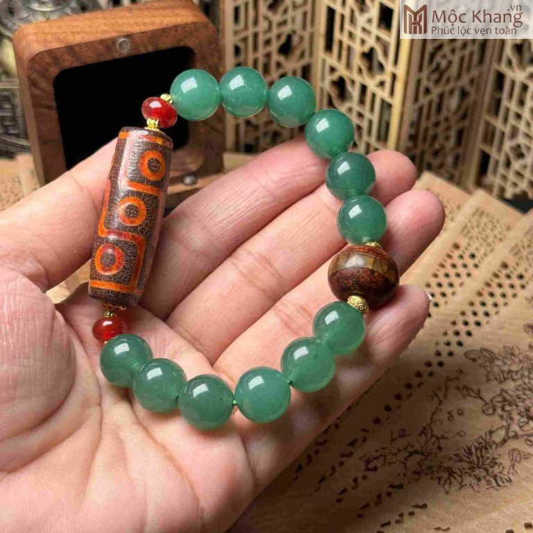 Vòng Tay Đá Thạch Anh Xanh Mix Dzi