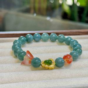 Vòng Lam Ngọc Nếp Băng Mix Charm Hạt 9.8 (mm)