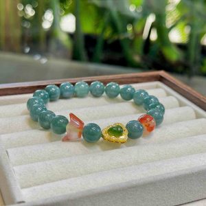 Vòng Lam Ngọc Nếp Băng Mix Charm Hạt 9.8 (mm)